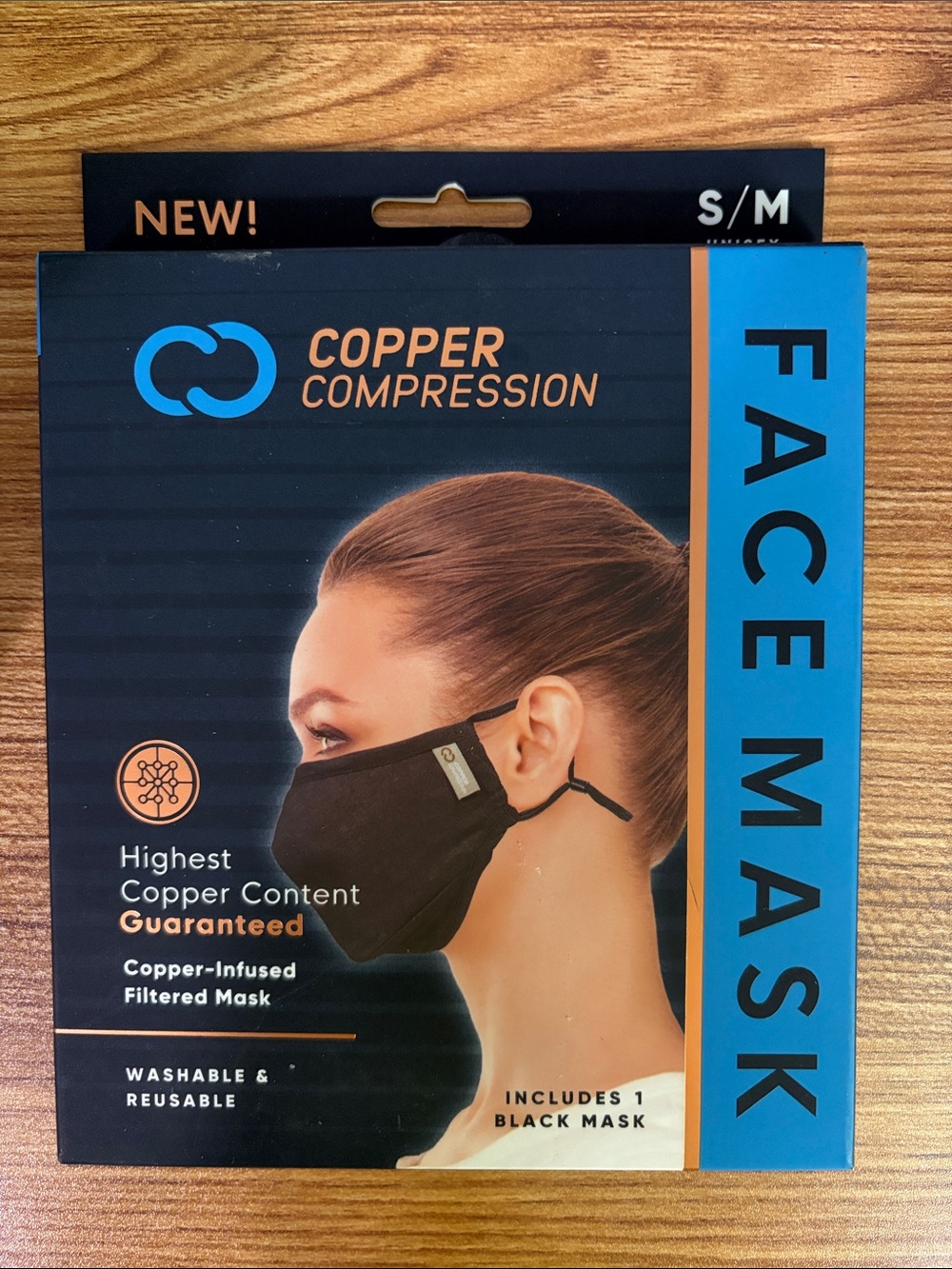 Black Face Mask S/M - Copper-Infused Washable Mask
